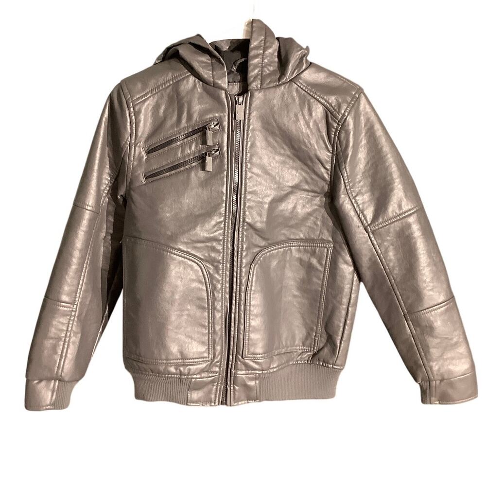 Urban Republic Gray Faux Leather Jacket Boys’ L 14–16 — Moto, Y2K, Streetwear